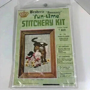 New old stock! Early  70s Broderie Fun-time Sitchery Kit “Pickin Flowers”
